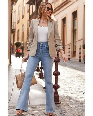 Sosandar Petite Light Wash Contour Waist Kick Flare Jeans - Blue
