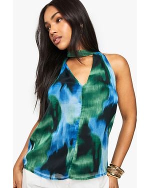Boohoo Floral Chiffon Halter Blouse - Blue