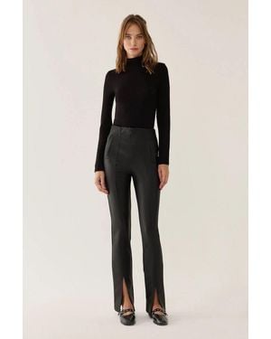 Hiccup Faux Leather Slit Hem Trousers - Black