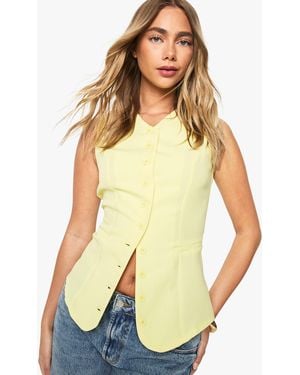 Boohoo High Neck Button Waistcoat - Yellow