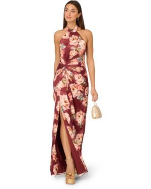 Adrianna Papell Printed Satin Long Dress - White