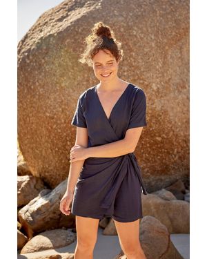 Mountain Warehouse Linen Wrap Playsuit With Elastic Waistband Comfy Jumpsuit Lyocell - Blue