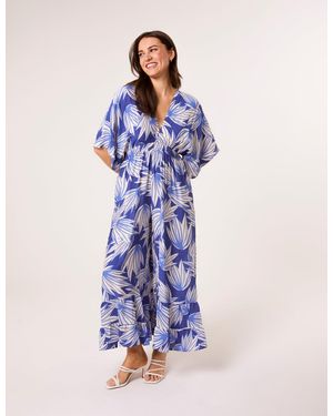 Blue Vanilla Printed Leaf Wide Leg Jumpsuit - Blue