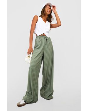 Boohoo Stripe Wide Leg Floaty Trousers - Green