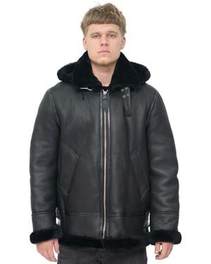 Infinity Leather Hooded Sheepskin B3 Flying Jacket-Columbus - Black