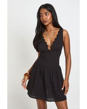 Boohoo Broderie Scalloped Neck Corset Mini Dress - Black