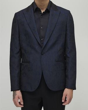 River Island Suit Jacket Slim Fit Floral Jacquard - Blue