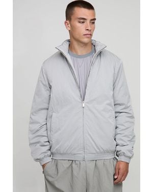 BoohooMAN Regular Fit Funnel Neck Nylon Mono Padded Bomber Jacket - Grey