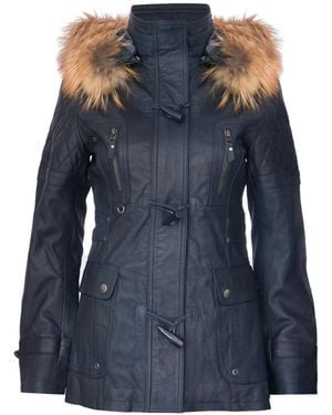 Infinity Leather Quilted Hooded Parka Jacket-Northampton - Blue