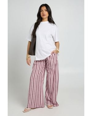 Boohoo Maternity Woven Stripe Elasticated Waist Wide Leg Trouser - Pink
