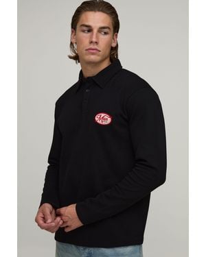 BoohooMAN Regular Fit Applique Pique Polo - Black