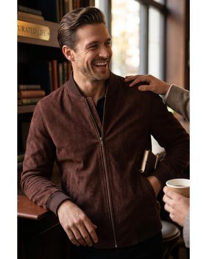 Infinity Leather Goat Suede Ma-1 Bomber Jacket-North - Brown