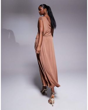ASOS One Shoulder With Ruching Detail And Side Split Maxi Dress - Grey