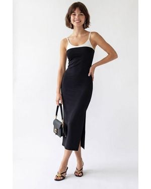MixRay Sleeveless Bodycon Midi Dress With Slit - Blue