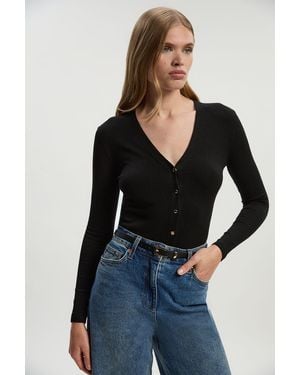 Karen Millen Viscose Blend Knitted Button Detail Cardigan - Black