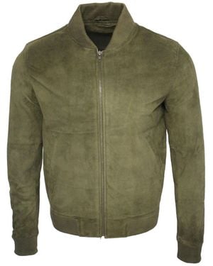 Infinity Leather Varsity Soft Suede Bomber Jacket - Green
