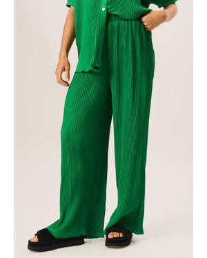 Gini London Plisse Loungewear Wide Leg Trousers - Green