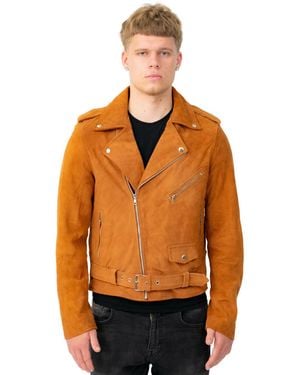 Infinity Leather Goat Suede Brando Biker Jacket-Melbourne - Orange
