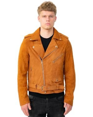 Infinity Leather Goat Suede Brando Biker Jacket-Melbourne - Orange
