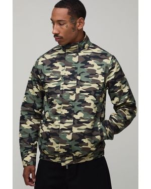 BoohooMAN Regular Fit Camo Twill Field Jacket - Grey