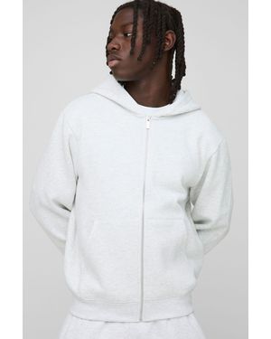 BoohooMAN Basic Boxy Zip Through Hoodie - White