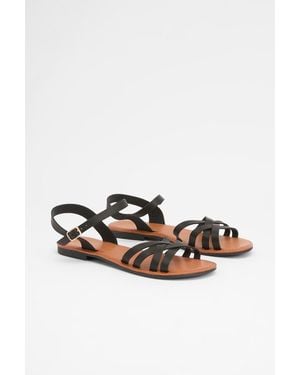 Good for the Sole Danielle Faux Leather Cross Strap Comfort Flat Sandals - White