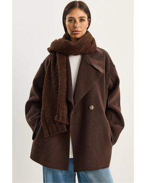 Bianco Lucci Oversized Buttoned Felt Jacket With Wide Collar - Brown