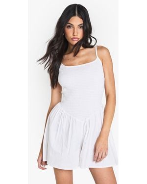 Boohoo Cotton Shirred Flippy Playsuit - White