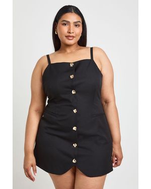 Boohoo Plus Button Waistcoat Dress - Black