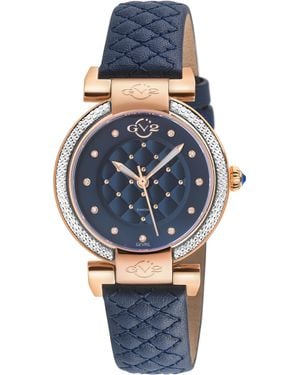 Gv2 Berletta Swiss Quartz Dial, Handmade Quilted Leather Watch - Blue
