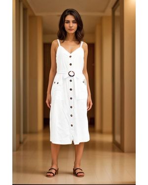 Secret Label Button Through Sleeveless Belted Maxi Dress - Brown