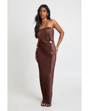 Boohoo Plisse Knot Front Column Maxi Dress - Brown