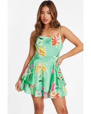 Quiz Petite Tropical Print Playsuit - Green