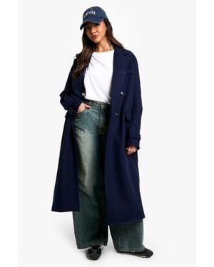 Boohoo Oversized Cuff Detail Wool Look Coat - Blue