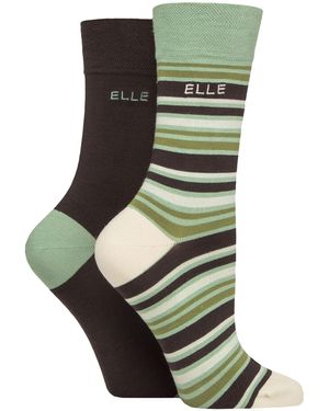 Elle 2 Pack Ladies Striped And Plain Bamboo Socks - Green