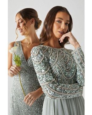 Coast Pearl Embellished Bodice Bridesmaids Tulle Skirt Dress - Green