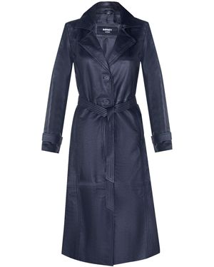 Infinity Leather Long Length Tie Belt Trench Coat-Ongar - Blue