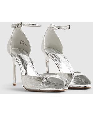 River Island Heeled Sandals Closed Back Buckle Pu - Metallic