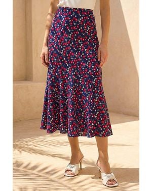 Roman Floral Heart Print A-Line Skirt - Purple