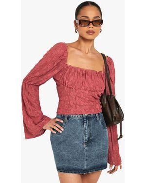 Boohoo Lace Flare Sleeve Milkmaid Top - Red