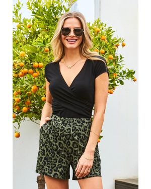 Sosandar Khaki Print Jersey Shorts With Pockets - Green