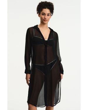Penti Long Woven Sheer Button Shirt - Black