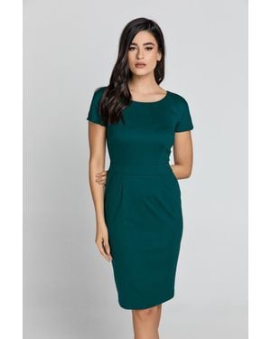 slim fit dress slacks Zapakasa Women Dark Green Mermaid Midi Work Dress with Ruffles Boat Neck  Ruched Business Dress
