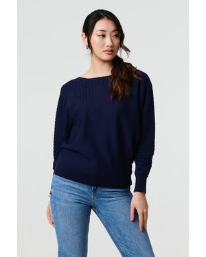 Izabel London Stripe Texture Boat Neck Boxy Fit Jumper - Blue