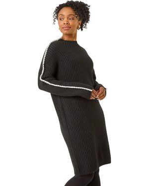 Roman Petite Ribbed Knitted Dress - Black