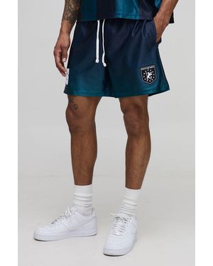 BoohooMAN Boxy Embroidered Ombre Sports Shorts - Blue