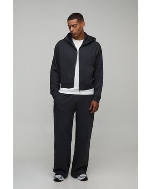 BoohooMAN Oversized Boxy Zip Through Hoodie And Wide Leg Jogger - Blue
