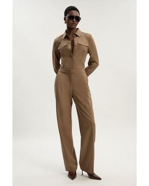 Karen Millen Viscose Blend Tailored Tapered Leg Trouser - Natural