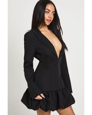 Boohoo Plunge Front Drop Hem Blazer Dress - Black