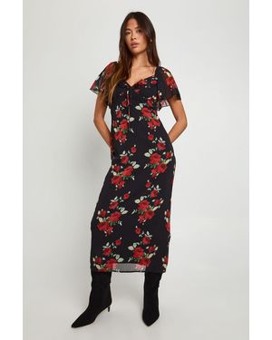 Boohoo Floral Angel Sleeve Midaxi Dress - Black